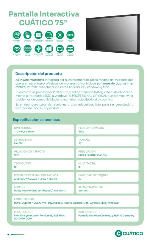 Pantalla Interactiva Educativa/Oficinas 75'' - Imagen 2